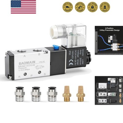 4V210-08 Pneumatic Solenoid Valve Kit, 24V DC 5/2 Way 1/4'' PT Port, Includes ...