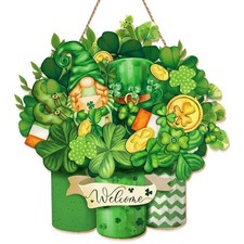 Welcome St Patricks Day Door Hanger Shamrock Wreath for Front Door Sign Wall Dec