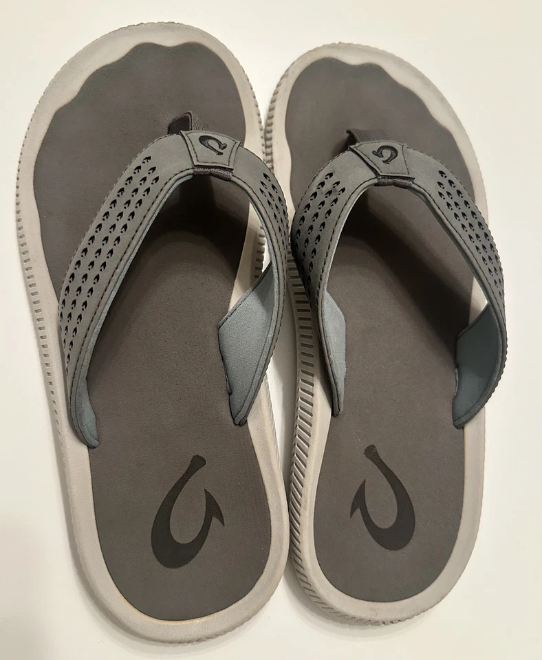 Sandálias de praia masculinas OluKai Ulele tamanho 8 EUA chinelos cor pedra usadas uma vez - Imagem 4 de 4
