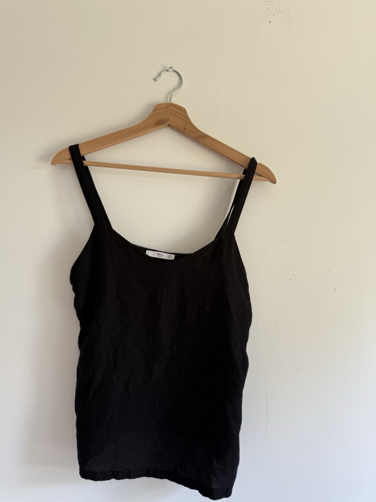 ✿ MNG Mango Black Linen Tank Top XS S Side Button Sleeveless Blouse