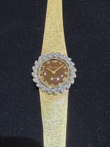 Bulova Vintage Dior 14K Solid Gold Diamond Mechanical Manual Watch