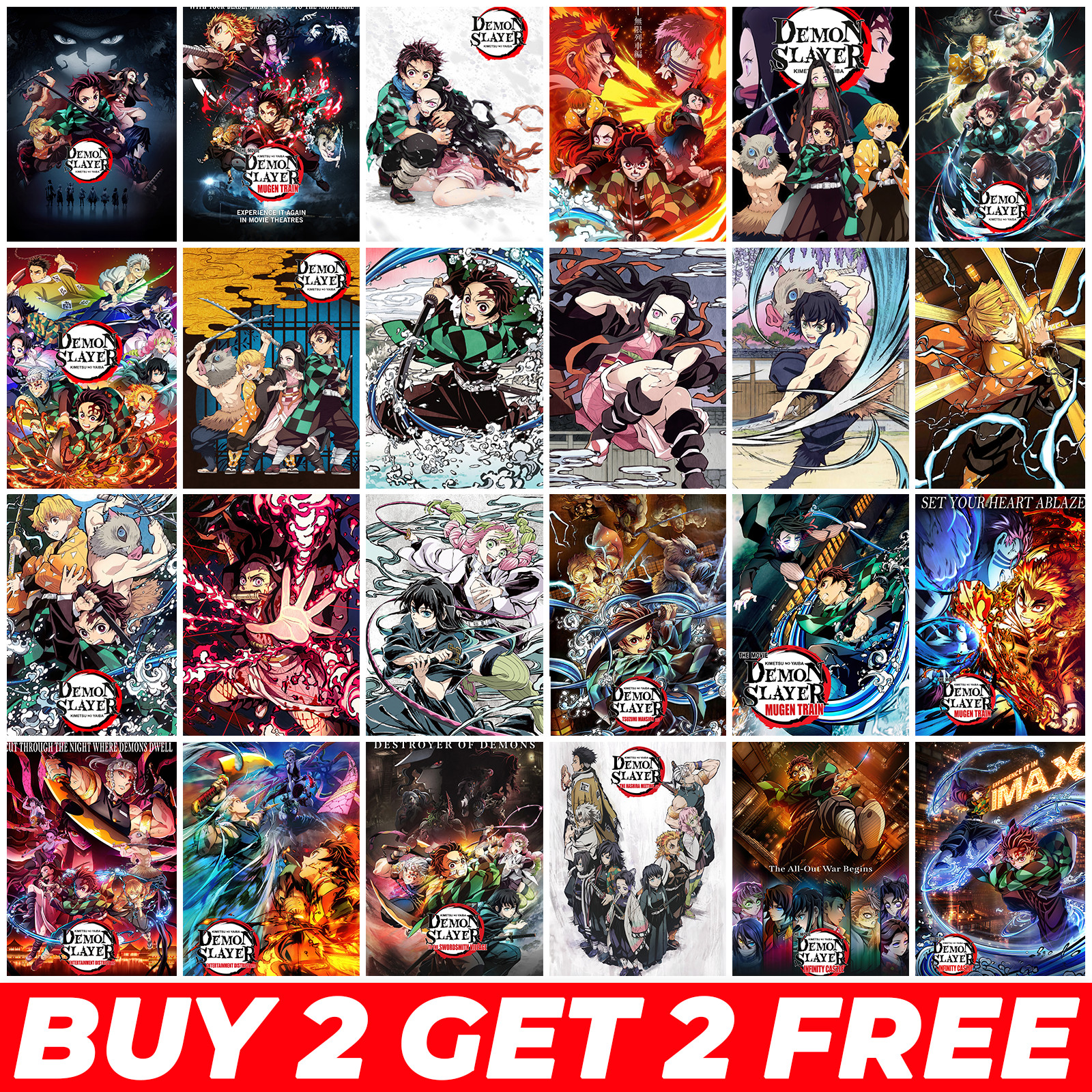 Póster Cazador de Demonios Kimetsu no Yaiba Anime Arte de Pared Impresión A3 A4 A5 Manga Decoración