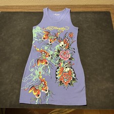 Ed Hardy Dress Womens Medium Purple Tank Ribb...