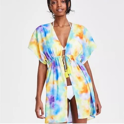 Miken Swim Juniors' Tie Dye Tie Front Swimsuit Cover Up Size S Multi