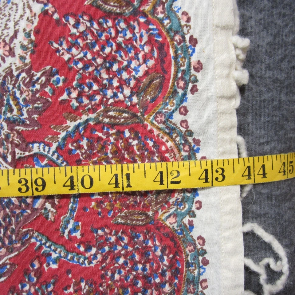 Pottery Barn Fringed Tablecloth 44" x 54" Red Cream Paisley Rectangular Boho - Image 4 of 4