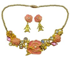 Disney Store Princess Belle Beauty  The Beast Necklace Earrings Set Kids