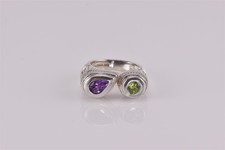 BOLD Sterling Silver Geometrical Amethyst Green Peridot Band Ring 9.8g 925 Sz: 6