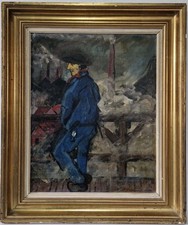 Marius Renard B1869 Belgian COAL MINE Oil Original Painting Vintage INDIVIDUAL