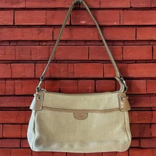 FOSSIL Purse 13x8x5 Beige Coated Canvas 75082 Beautiful Condition