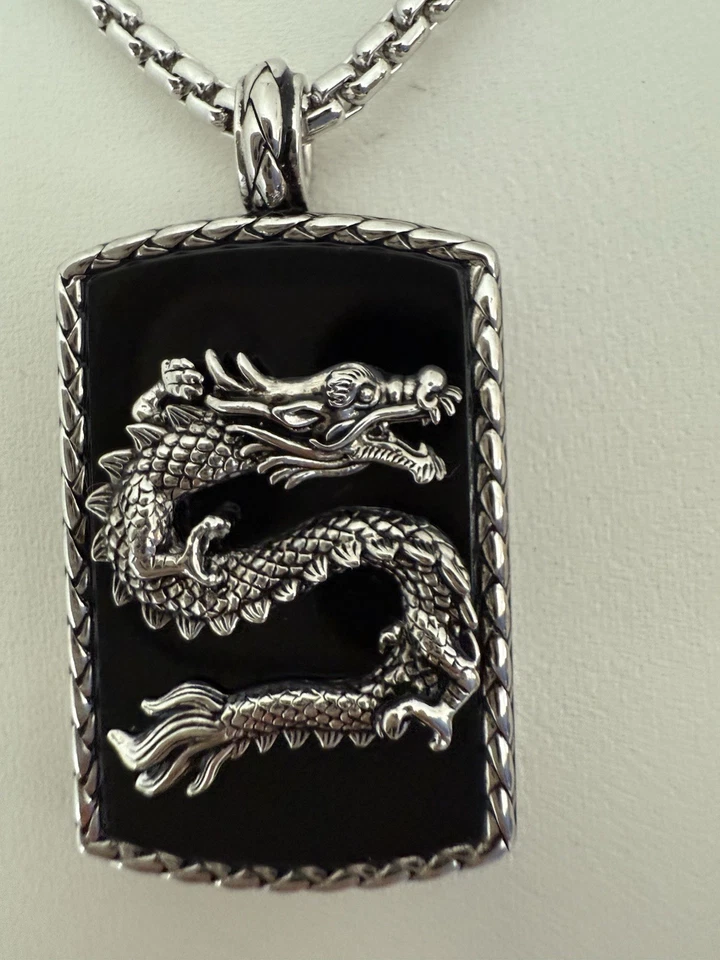 Pingente masculino Effy prata esterlina 925 ônix dragão etiqueta cachorro novo presente 21,50 - Imagem 2 de 4