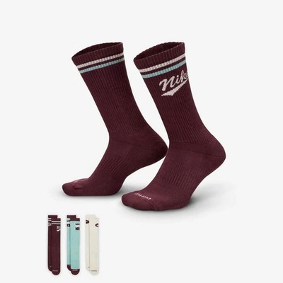 Nike Women' Multi 3-Pack Everyday Plus Cushioned Crew Socks (HJ9336-904) Sz 6-10