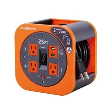25 Ft. 16/3 Extension Cord Storage Reel with 3 Grounded Outlets 2 USB 3.4 Amp an