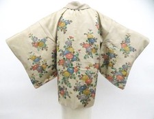 JAPANESE KIMONO HAORI COAT DUSKY BEIGE 77cm 2 ft 6 in PURE SILK FF805