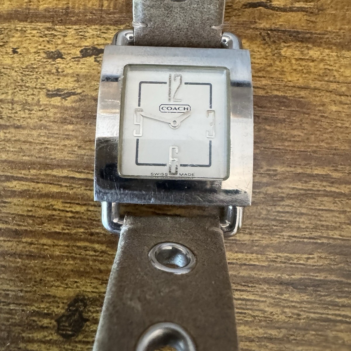 Coach Swiss Tank Watch 0221 Stainless Steel Square Leather Strap 