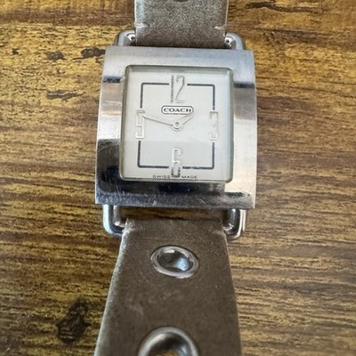 Coach Swiss Tank Watch 0221 Stainless Steel Square Leather  display picture 1
