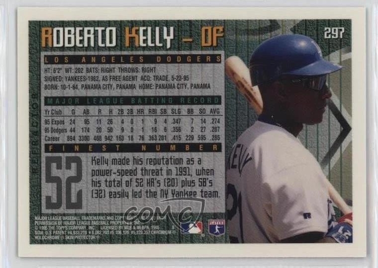 1995 Topps Finest Refractor Roberto Kelly #297 - Image 2 of 2