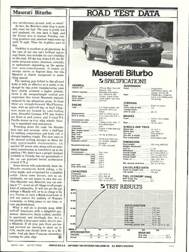 1984 Maserati 2.5 BiTURBO Road Test / Brochure: Bi-TURBO, '84 - Picture 3 of 4