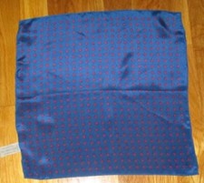 Liz Claiborne Blue Red Tiny Floral 100 Silk Pocket Square 12"