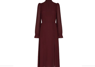 Reformation Stevie Long Sleeve High Neck Midi Dress In Plum Burgundy Sz :0  #B705 | eBay