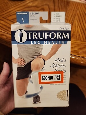 TruForm Men's 15-20 mmHg Athletic Compression Socks, X-Large, White