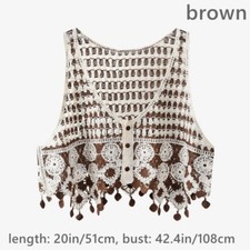 Women Fringed Ethnic Sleeveless Waistcoat Tank Top Knit Gilet Vest Chic