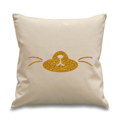 Kätzchen Gesicht Schnurrhaare Kissen Gold Glitzer Haustier Katze Design Baumwolle Canvas 45x45cm