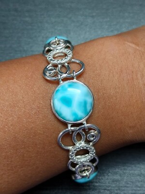 Bracelet Fait Main En Argent 925 Avec Pierre Larimar, Réglable, Style Boho