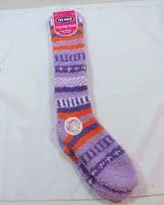 Slipper Fuzzy Knee High slipper Socks Fairisle Striped Womens 9-11 Lavender Cozy