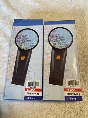 2x Hawk Magnifying Glass 75mm Handheld  3  With LITE  (requires 2AA Batteries)