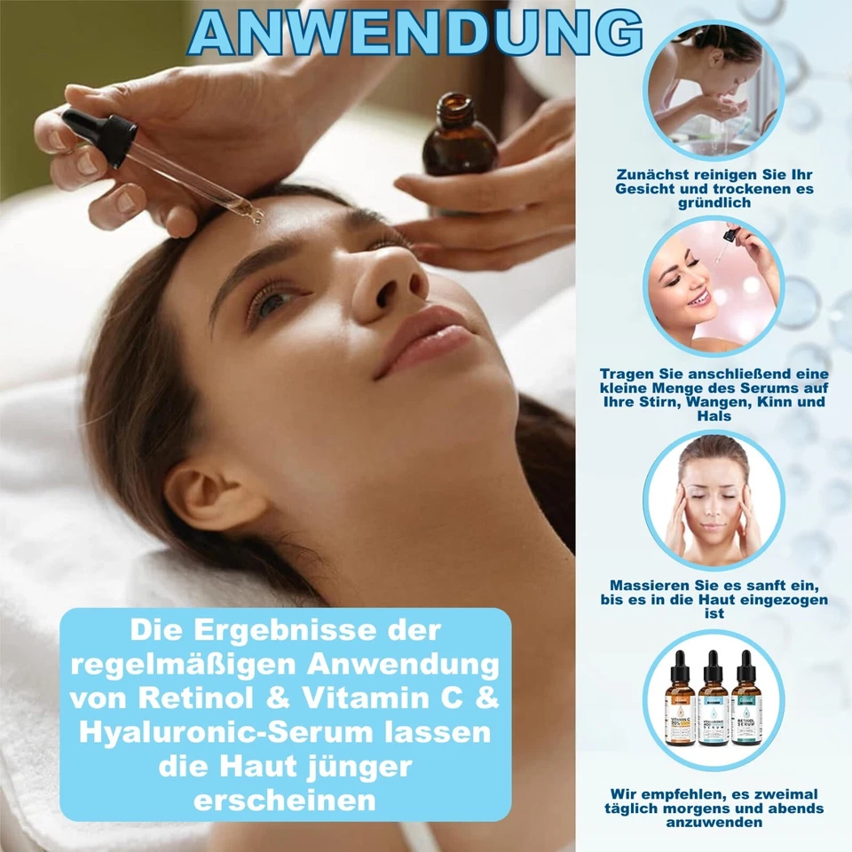 Gesichtsserum Set mit Vitamin C Hyaluron Retinol Serum Anti-Falten Anti-Aging - Bild 4 von 4