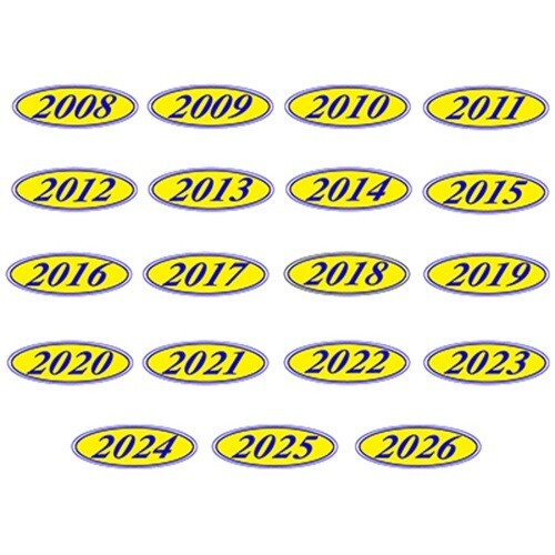 Car Dealer Windshield Oval Model Year Stickers, 4 Digit, Navy Blue/ Yellow - Bild 1 von 5