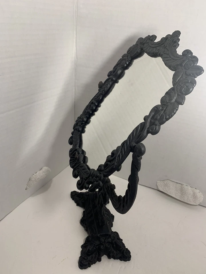 Clearance ATQ Victorian Vanity Table Mirror Ornate Cast Iron Floral Vtg English - Image 2 of 4