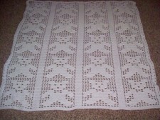 Crochet 39 x 40 white Bear Fillet baby afghan blanket nursery handmade
