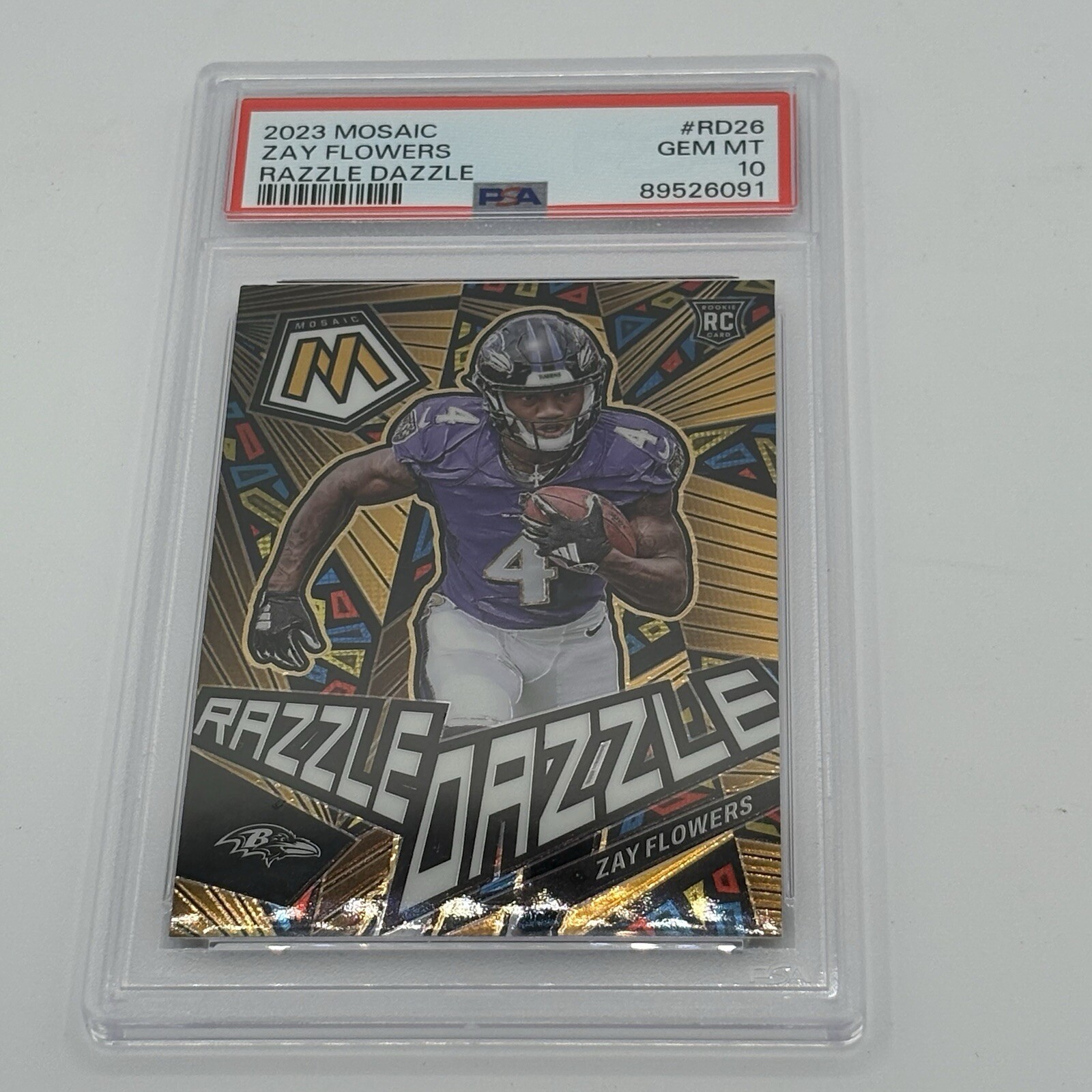 2023 Mosaic Football Zay Flowers Razzle Dazzle PSA 10 #RD-26 Ravens RC Case Hit!