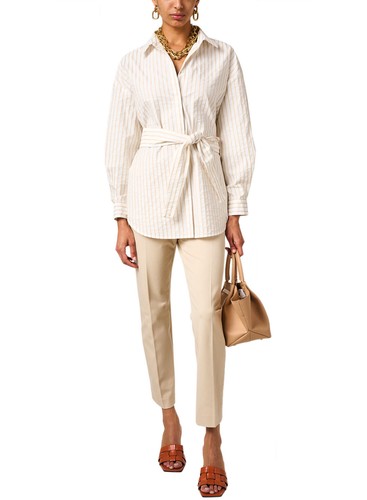 Camicia poplin donna Fabiana Filippi cintura a righe US 6 pergamena bianca IT 42 - Foto 3 di 4