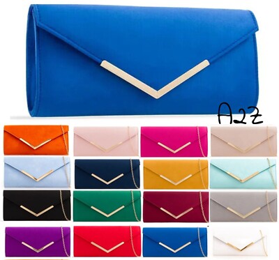 Clutch-Tasche für Damen aus Kunstwildleder Hochzeit Party Abschlussballkette Abend Handtasche UK