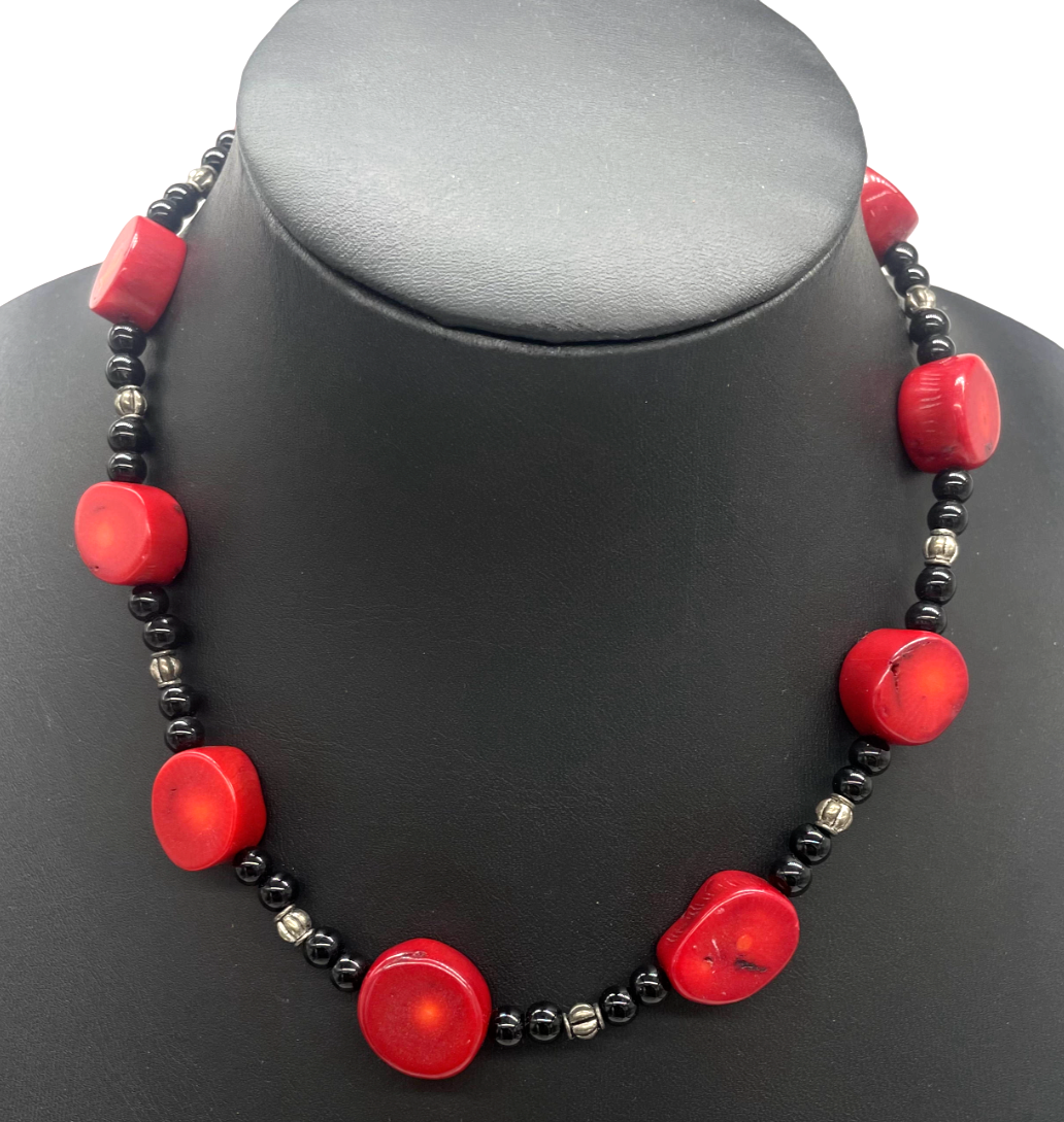 Choker Necklace Red And Black Bead Necklace Red Stone Black Beaded