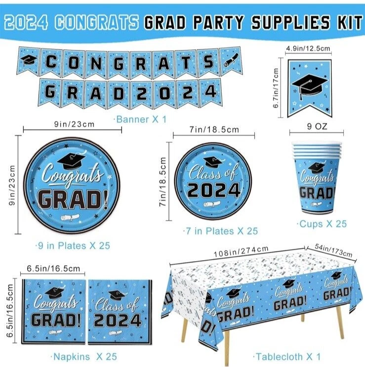Suministros de fiesta de graduación Juego de vajilla de fiesta de graduación Incluye felicitaciones G... Foto 3 de 4