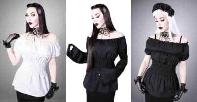 Bluse Rüschen Ruffles Shirt Gothic Lolita Top Carmen drindl t-shirt burlesque 