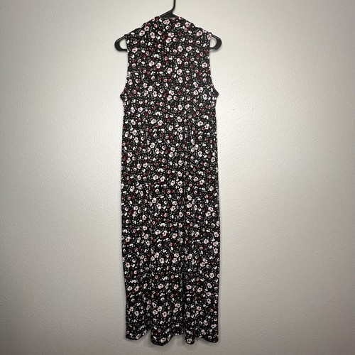 J Jill Maxi Dress Wearever Collection Womens Black Floral V-Neck Size M Petite - Picture 9 of 13