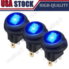 3x Blue LED 12V 20A Car Boat ON/OFF Round Waterproof Rocker Toggle Switch
