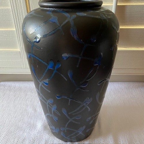 VTG Mid Century 15" Scheurich Vase West German Matte Brown with Blue Accents EUC - Picture 8 of 9