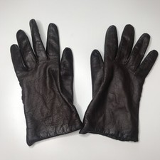 Vtg Leather Style Gloves 1980s Moto knit lined Deep Brown Flawed-wear