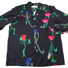 $310 Soulland Joe Dark Gray Floral Print Button Up Shirt Mens Size Small