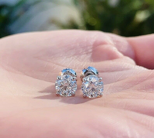 4.00 Ct Round Cut VVS1/D Lab Created Stud Earrings 14k White Gold 8mm Screw Back - 第 1/8 張圖片
