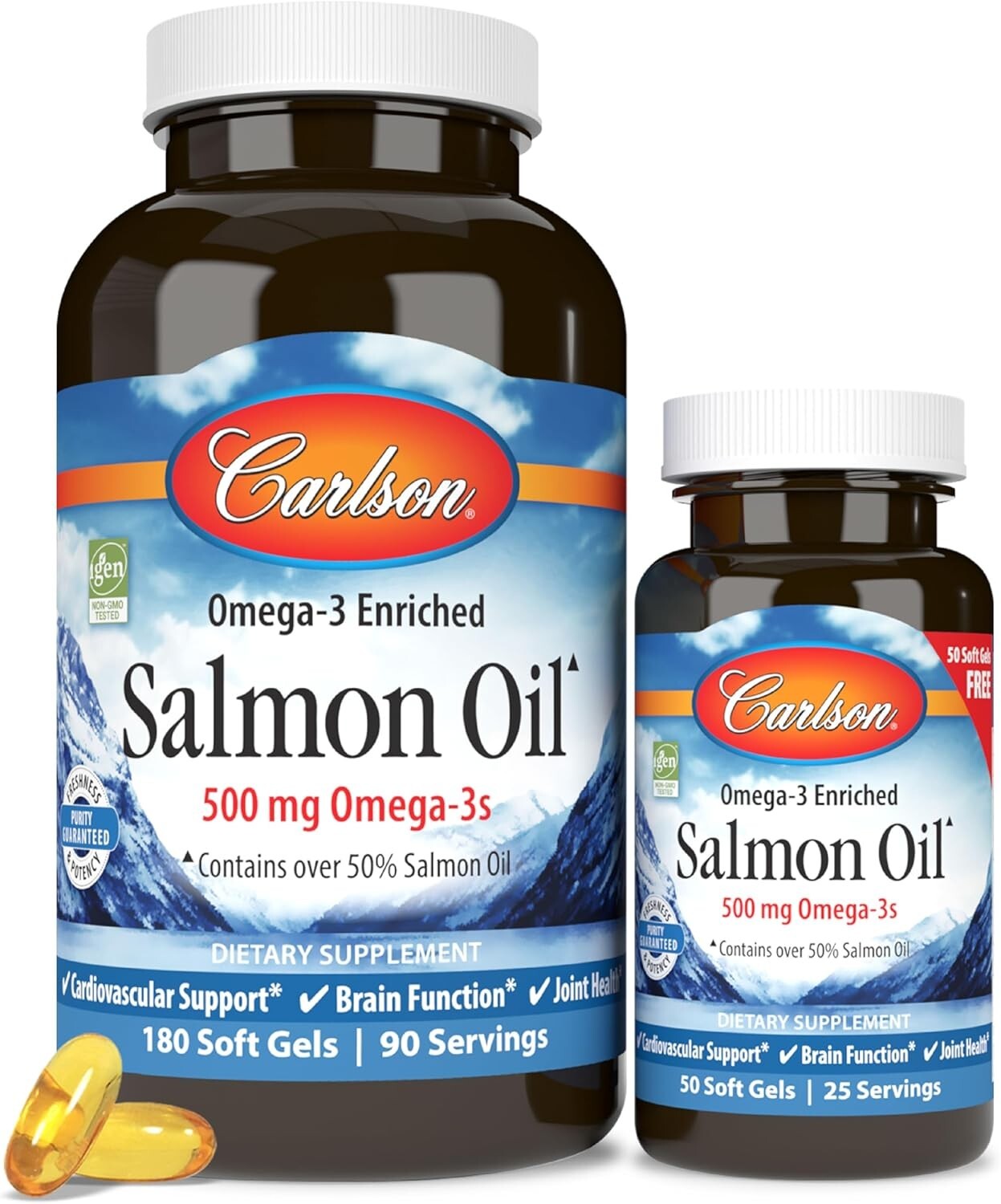 Sustainably Sourced Salmon Oil Supplement, 500 mg Omega-3s in Softgels