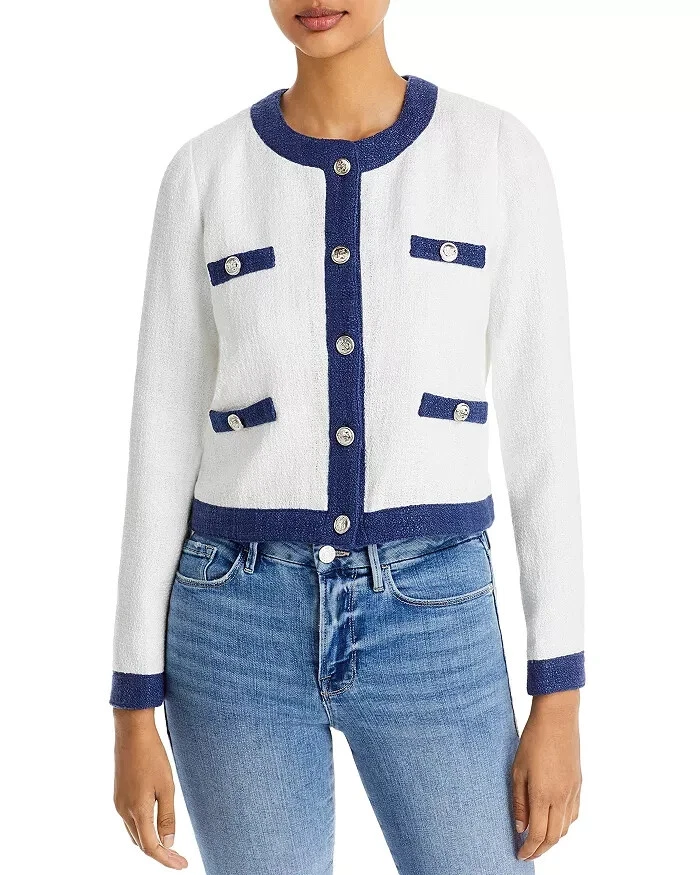 Aqua L98802 Tweed Cropped Jacket Women s Size S eBay
