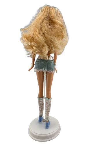 My Scene BLING BLING BARBIE KENNEDY Blonde Hair Doll w/ Stand 2005 Denim Skirt - Picture 2 of 5