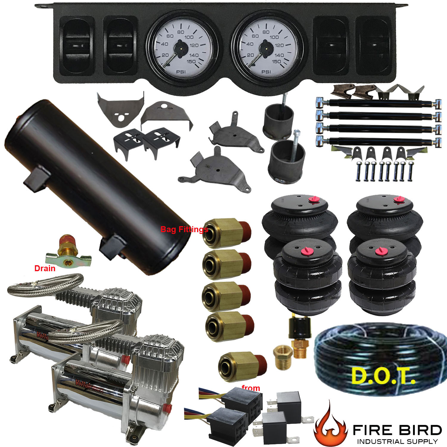 Chevy S10 Air Kit 4 Link 25/26 Bags Dual DC480 Mini Paddle 1/4 Valves 5