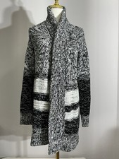 Womans Gap Black White Chunky Knit Open Front Heavy Cozy Cardigan Medium